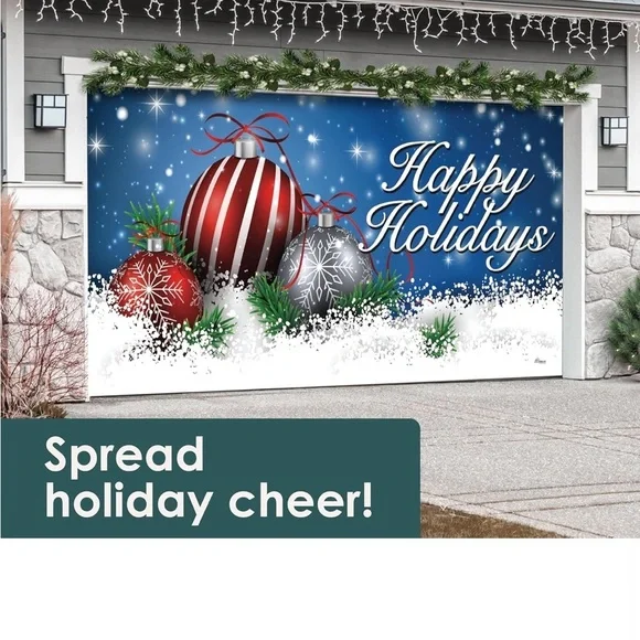 Festive Holiday Garage Door Mural with Red and Silver Ornaments - Picture 4 of 12